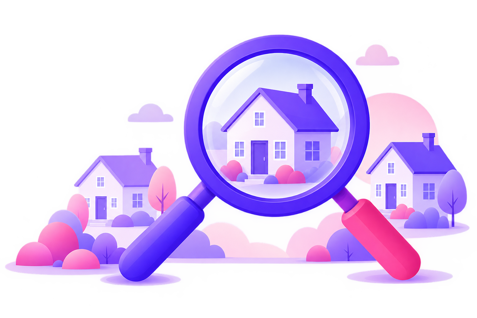 Magnifying glass inspecting a house
